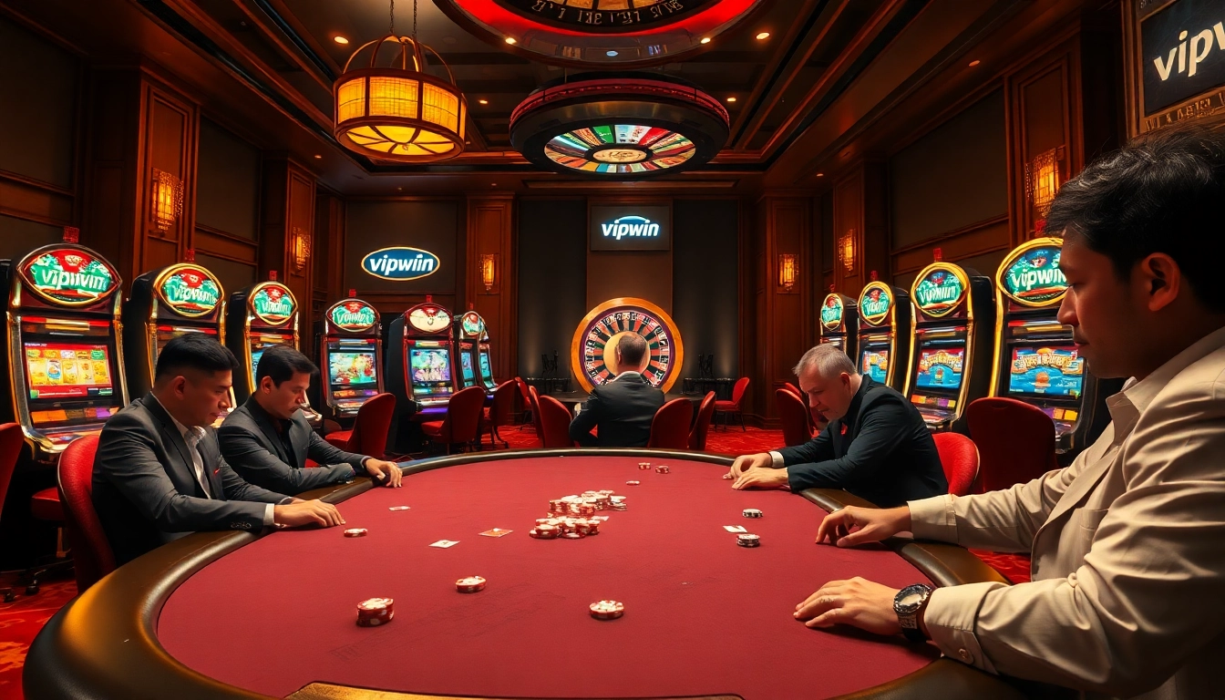 Experience thrilling gameplay at vipwin's poker tables with vibrant casino ambiance.