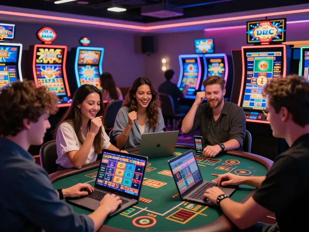 Virtual casino experience at https://sc88e.net/ with players celebrating wins and engaging in various games, depicting excitement.