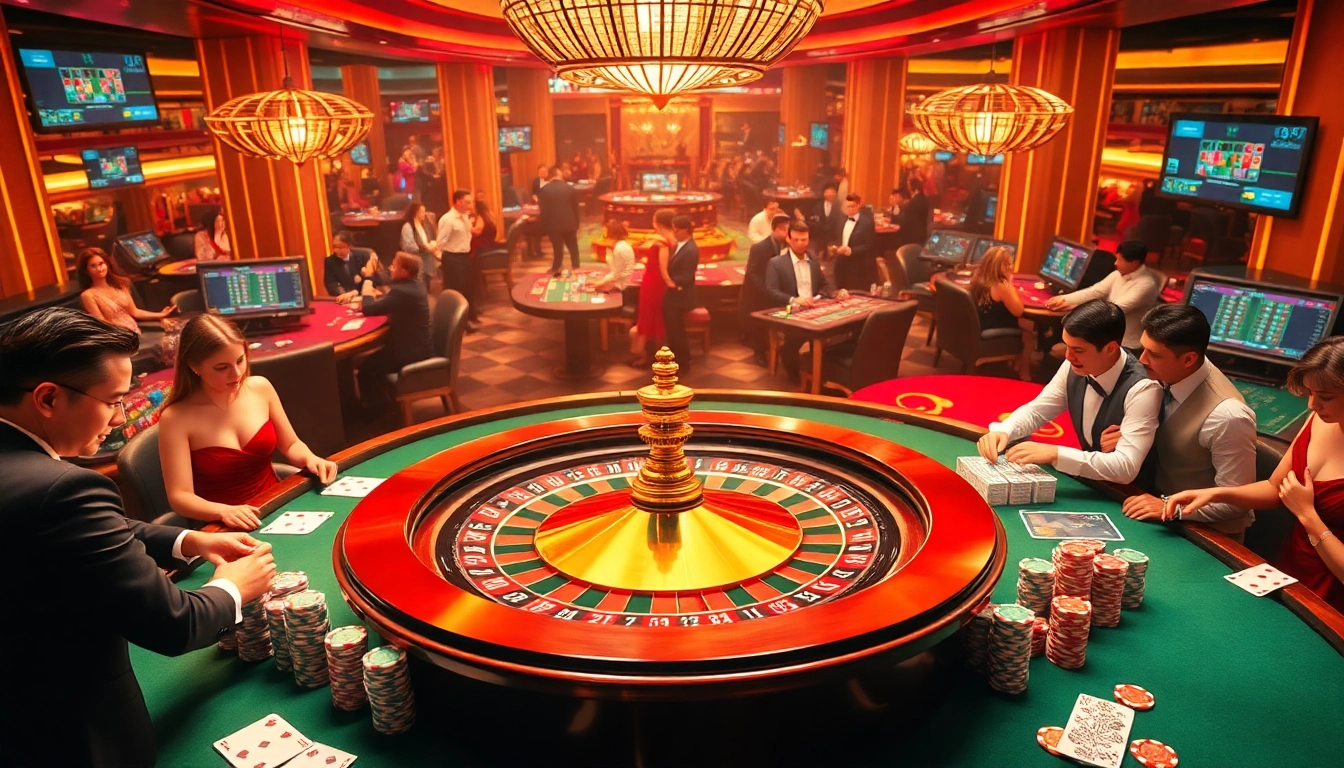Engage in thrilling casino action with players at the roulette table, showcasing https://da88.navy/ betting excitement.