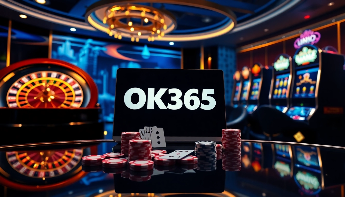Players engaging in online gambling at OK365, featuring vibrant casino games and sleek interface.
