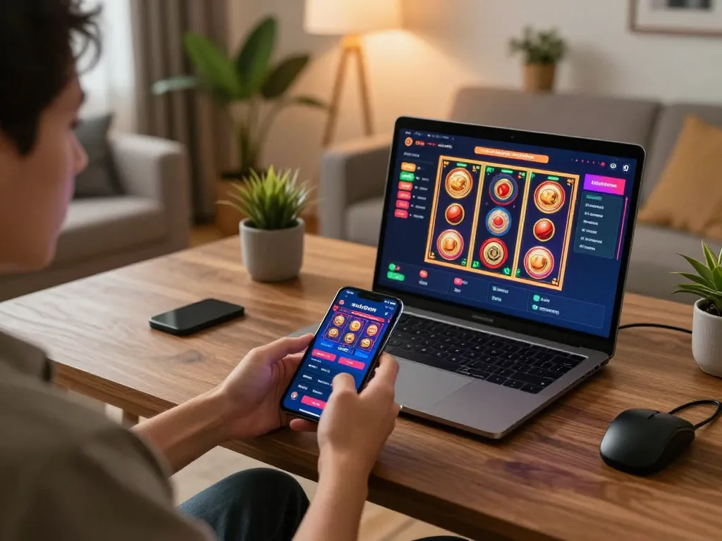 Playing manclub online slots on a mobile device in a cozy home setup