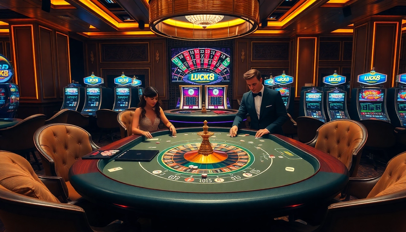 Experience high-stakes poker action at Luck8's luxurious casino table.