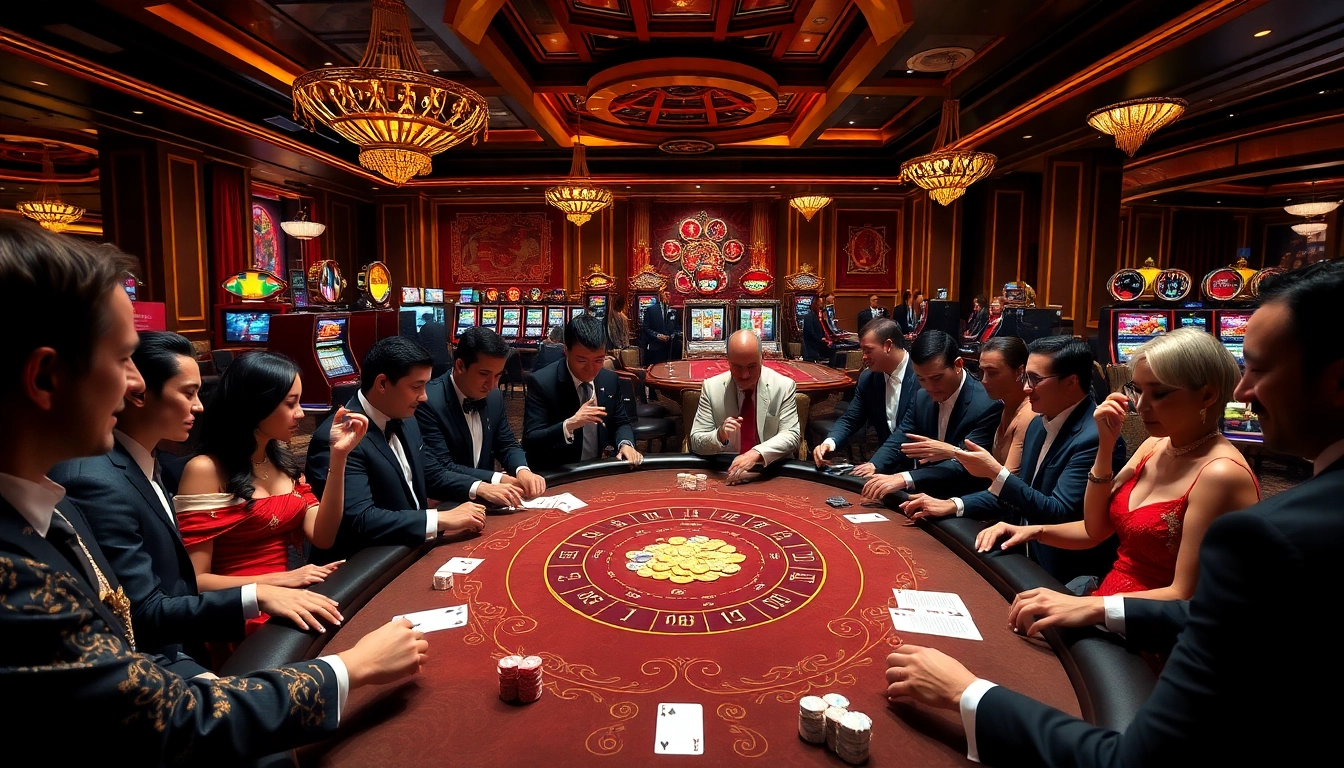 NoHu players enjoying poker with chips and cards in an upscale casino setting.