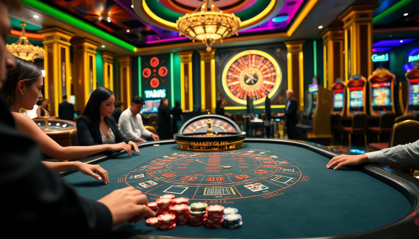 Exciting blackjack gaming scene at https://bj881.it.com/ with players engaging in high-stakes bets and vibrant casino atmosphere.