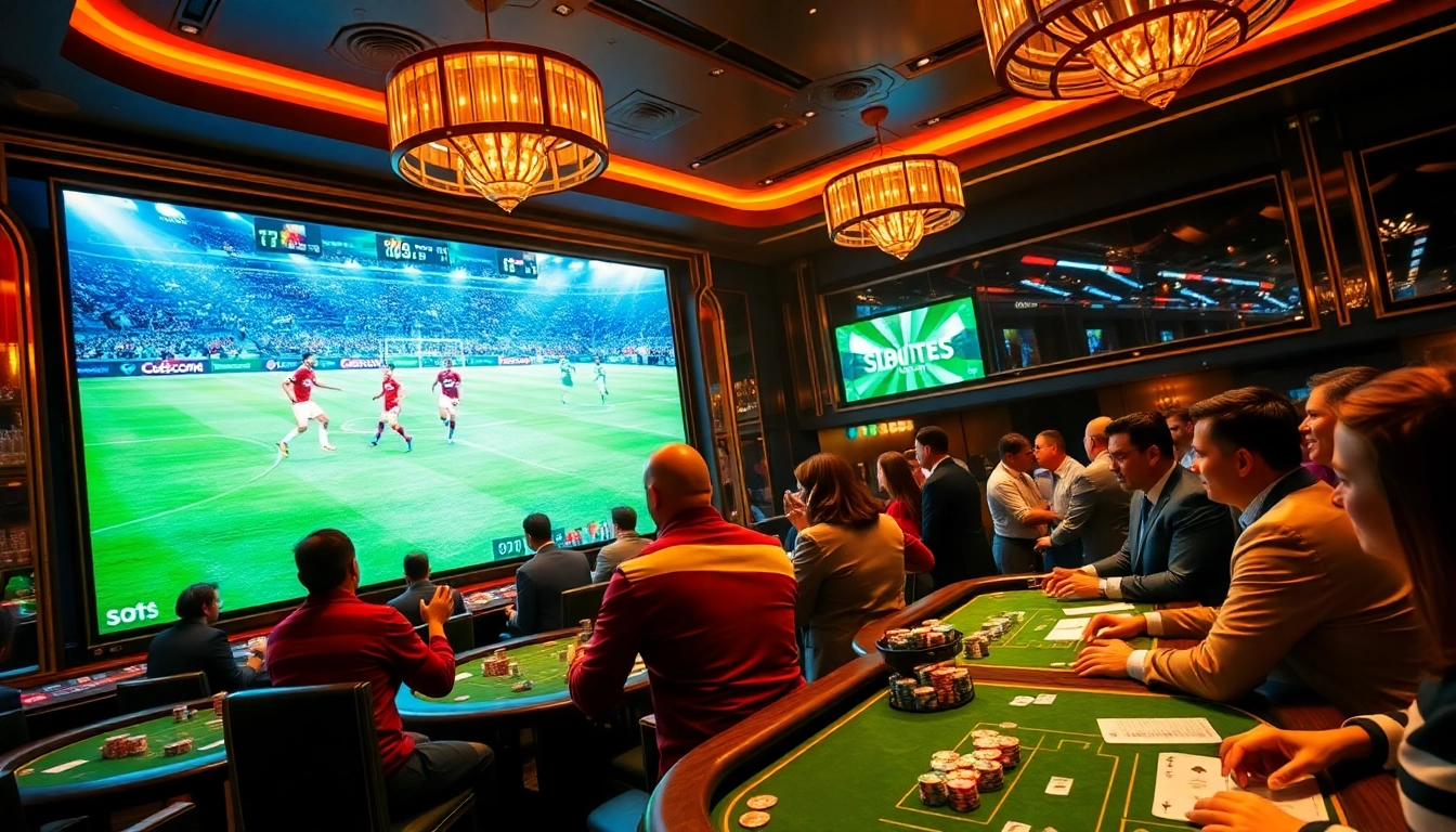 Experience trực tiếp bóng đá excitement in a dynamic, upscale sports betting casino environment.