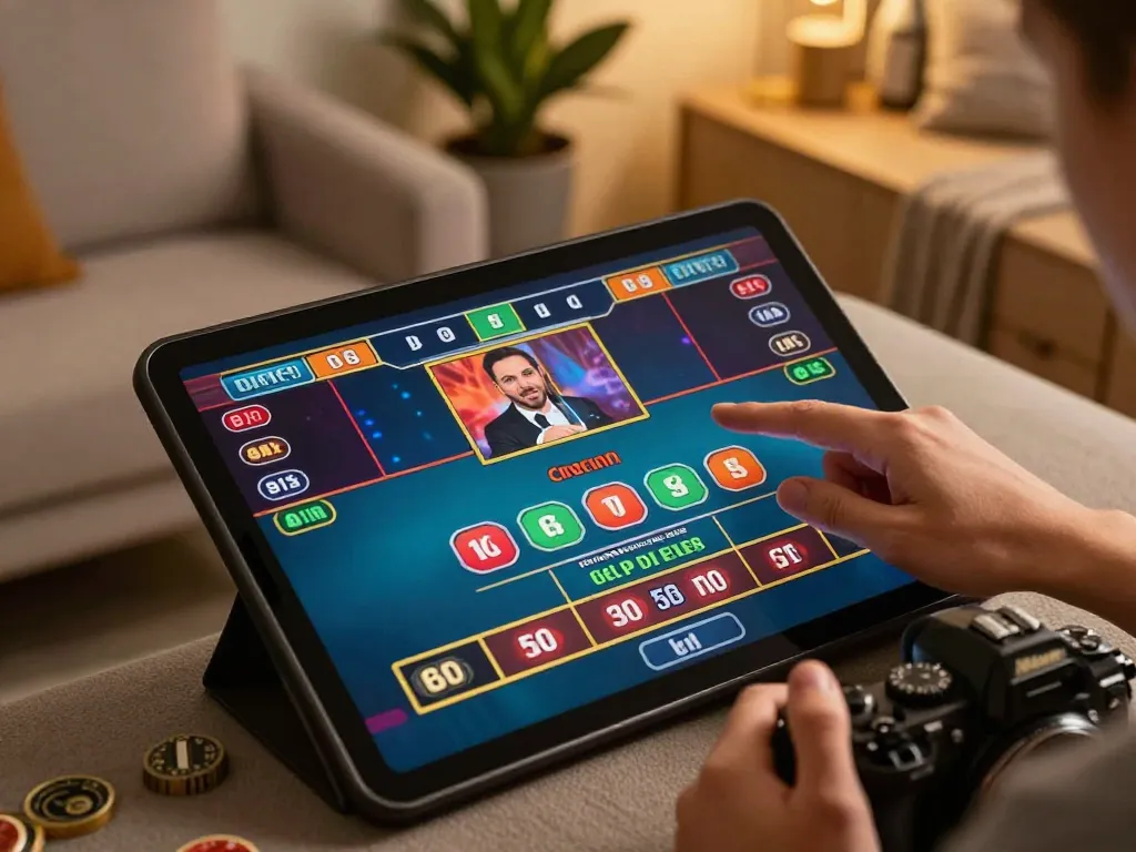 Engaging online gameplay on 11win com with live dealer options displayed on tablet in cozy home.