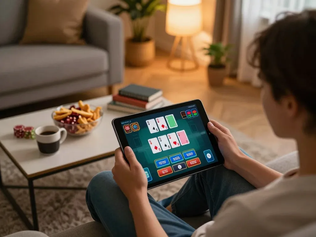 Gioca a un'app di casinò su tablet per siti non AAMS sicuri in un ambiente domestico accogliente.