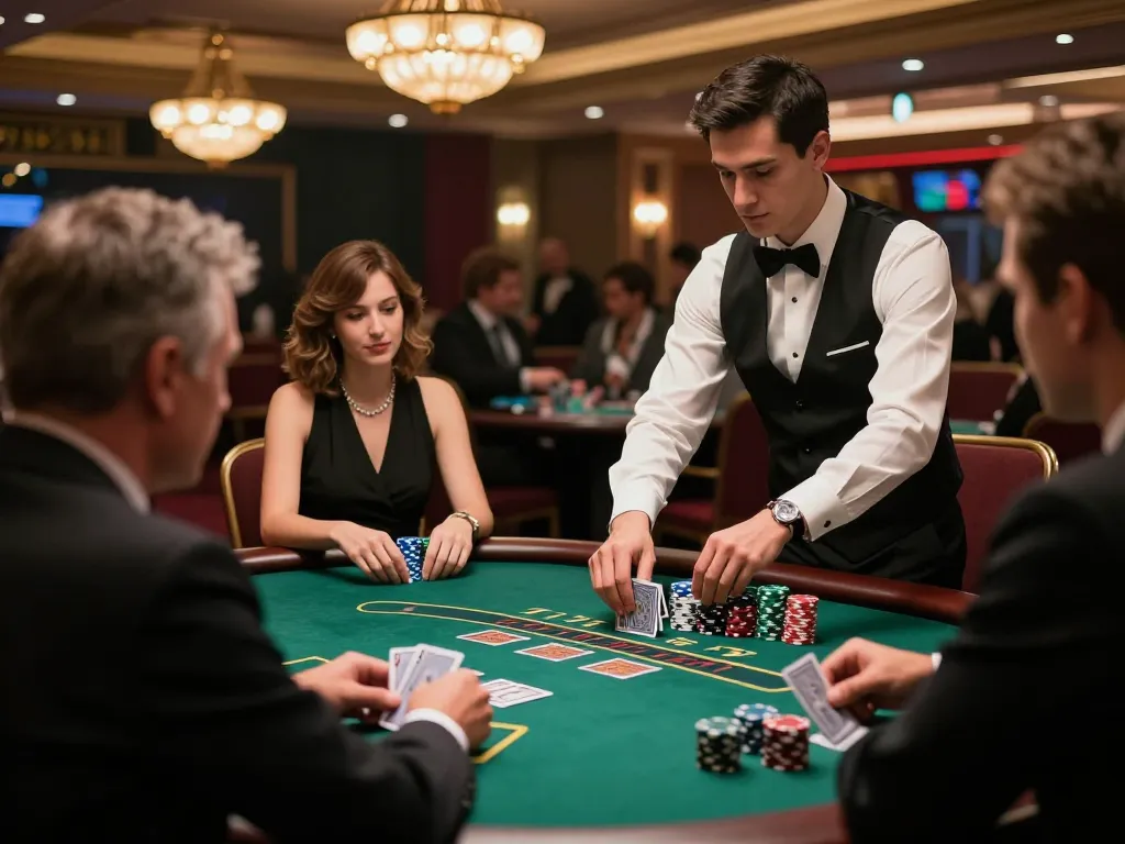 uk88 blackjack players engaging at a high-stakes table with warm casino lighting and intense focus