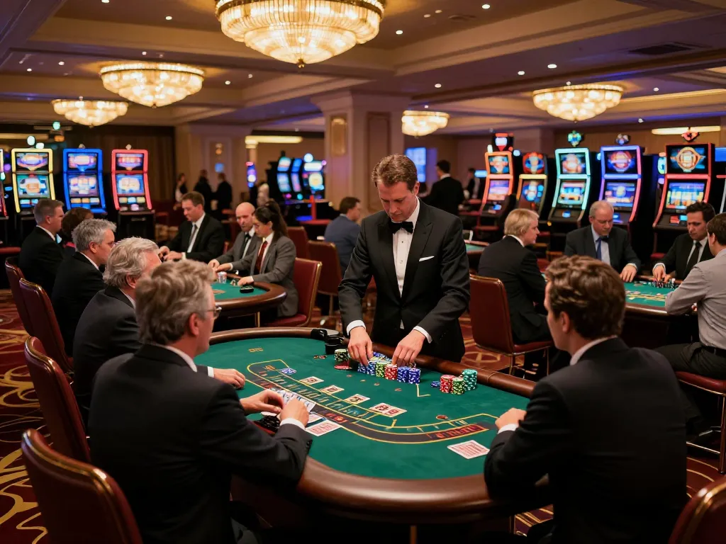 TR88 blackjack table scene with enthusiastic players and dealer in luxurious casino setting