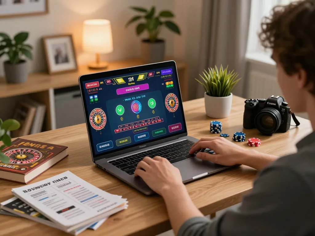 Player engaging in online roulette game at home, enhancing dh88 gaming experience with strategic notes and cozy ambiance.