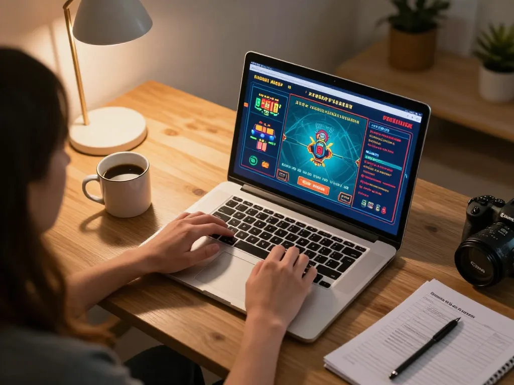 Playing casino games on a laptop at home, showcasing the engaging platform of 678vip
