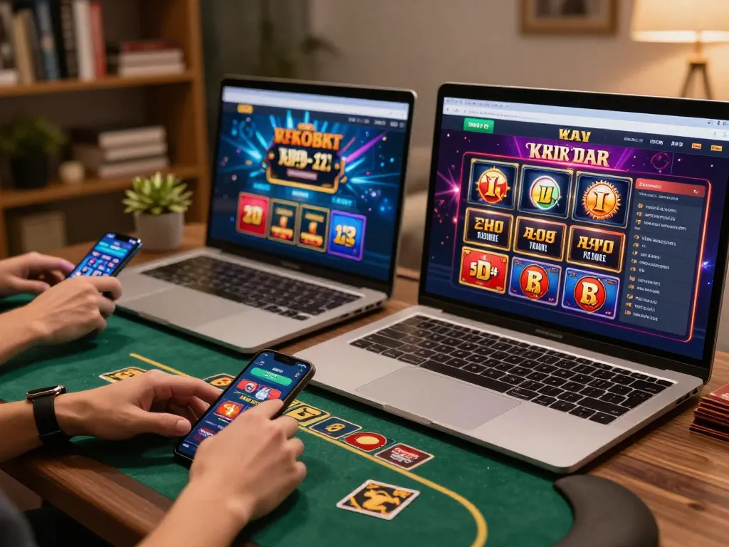 Engaged players using CM88 online casino app for poker and slots on various devices in a cozy setting.