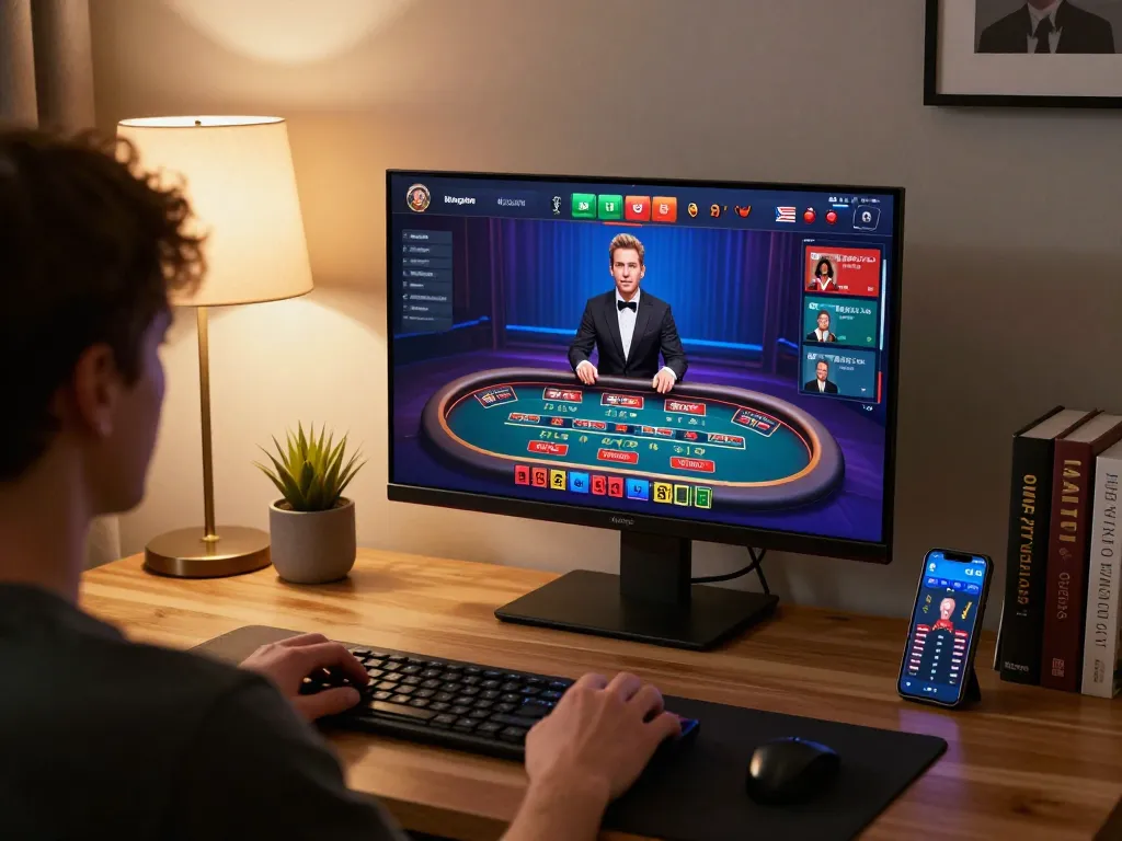 llwin player interacting with live casino games on a tablet in a stylish home setting
