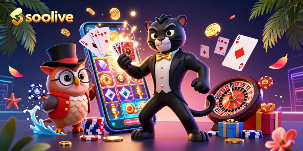 Socolive offers vibrant gaming experiences with a stylish panther dealer and charming owl and mouse companions.