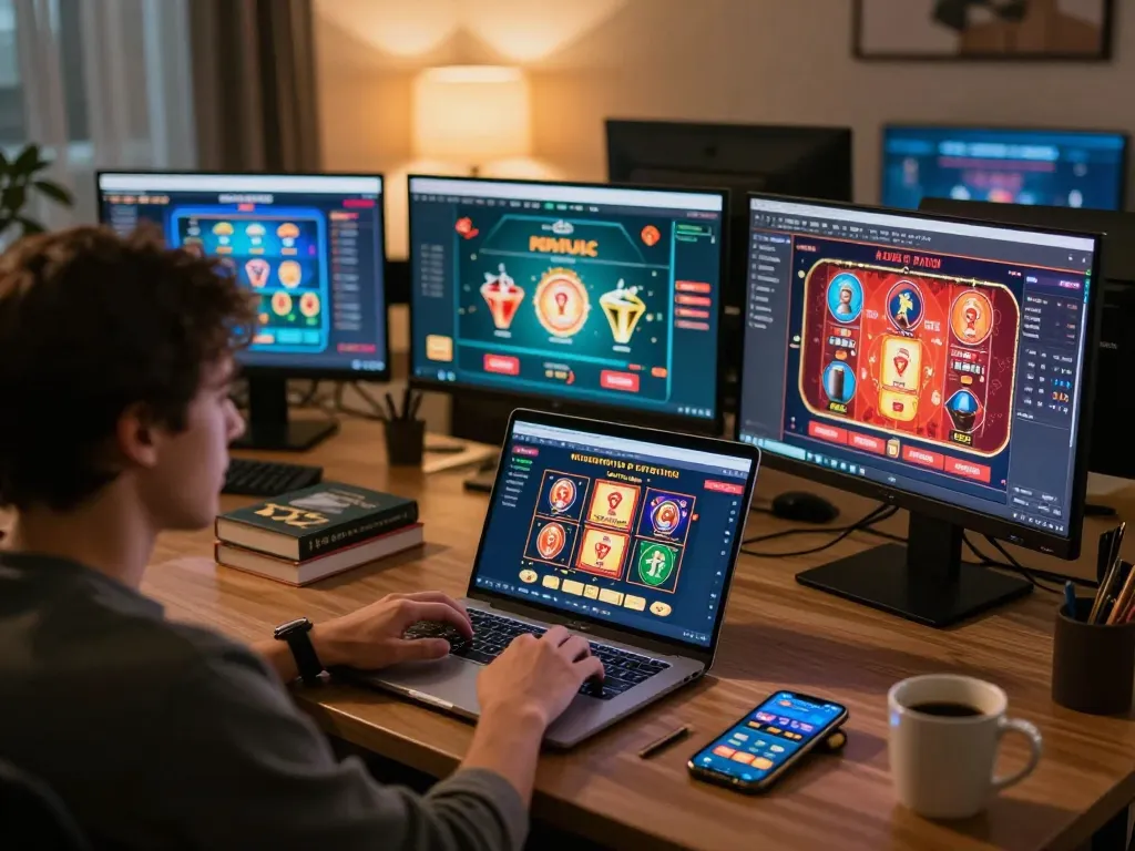 Player strategizing their game at 789betviet in a cozy home gaming setup.