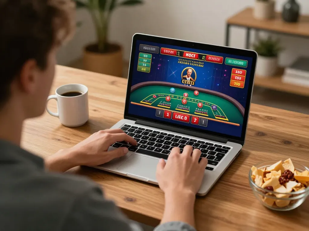 Player enjoying 7m blackjack online while strategizing in a cozy home setting