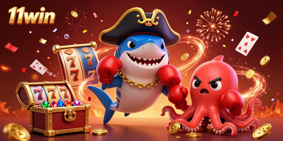 Experience thrilling gaming adventures with the 11win pirate shark and friends in a colorful casino scene.