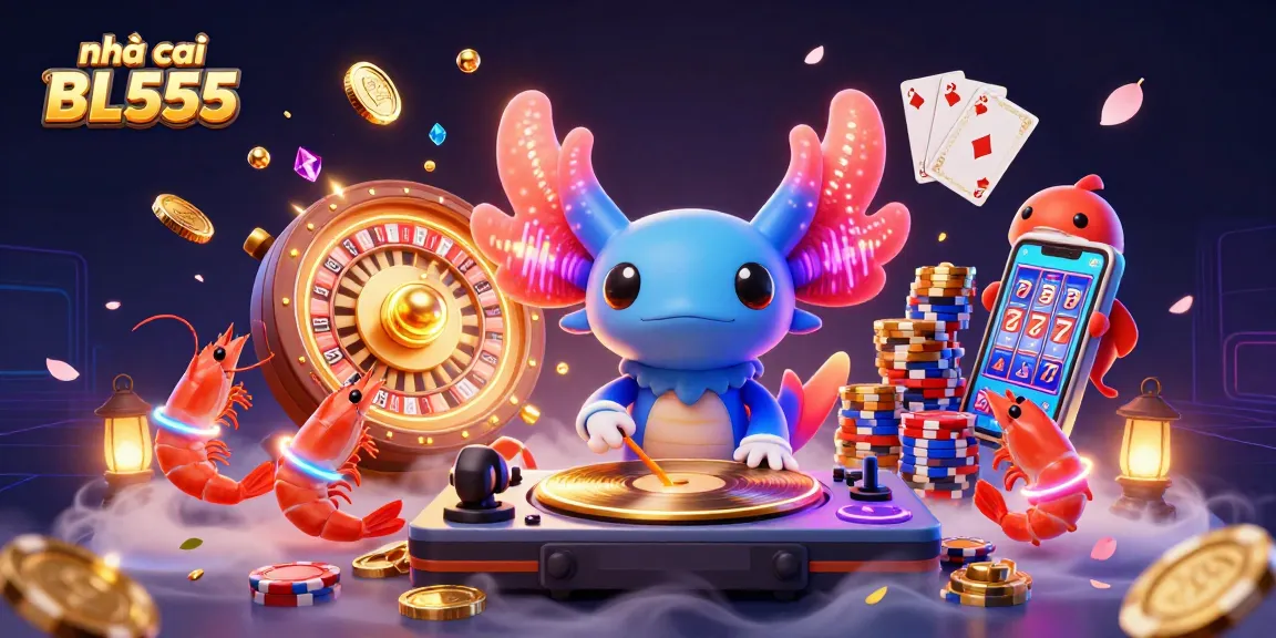 Experience the vibrant world of nhà cái BL555 with an energetic 3D casino scene featuring characters and dynamic gaming elements.