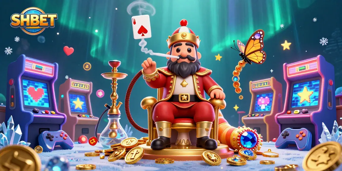 Experience SHBET's vibrant casino world with 3D characters and gaming elements in a captivating illustration.